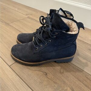Blackstone OL22 Fur Lined Blue Navy Lace Up Ankle Boots size 37